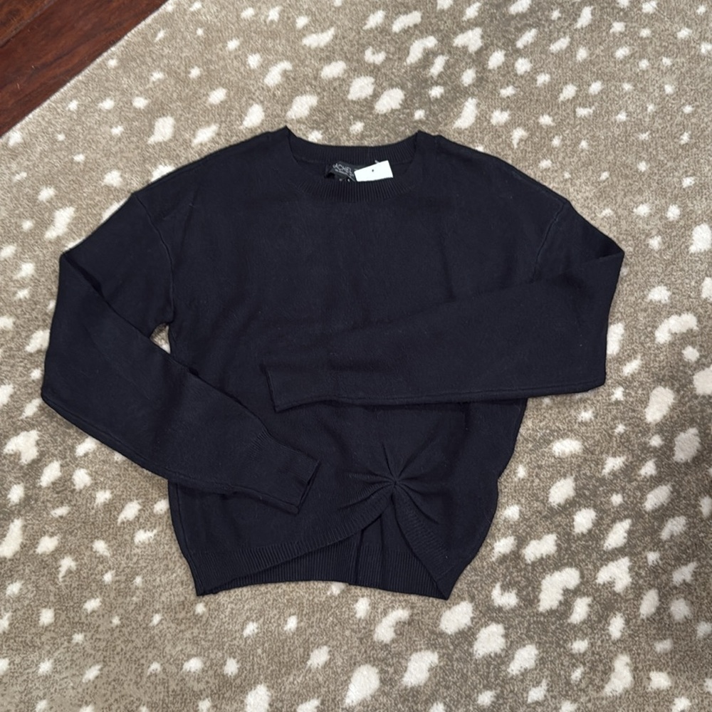 Rachel Zoe Black Crewneck Twist Front Sweater